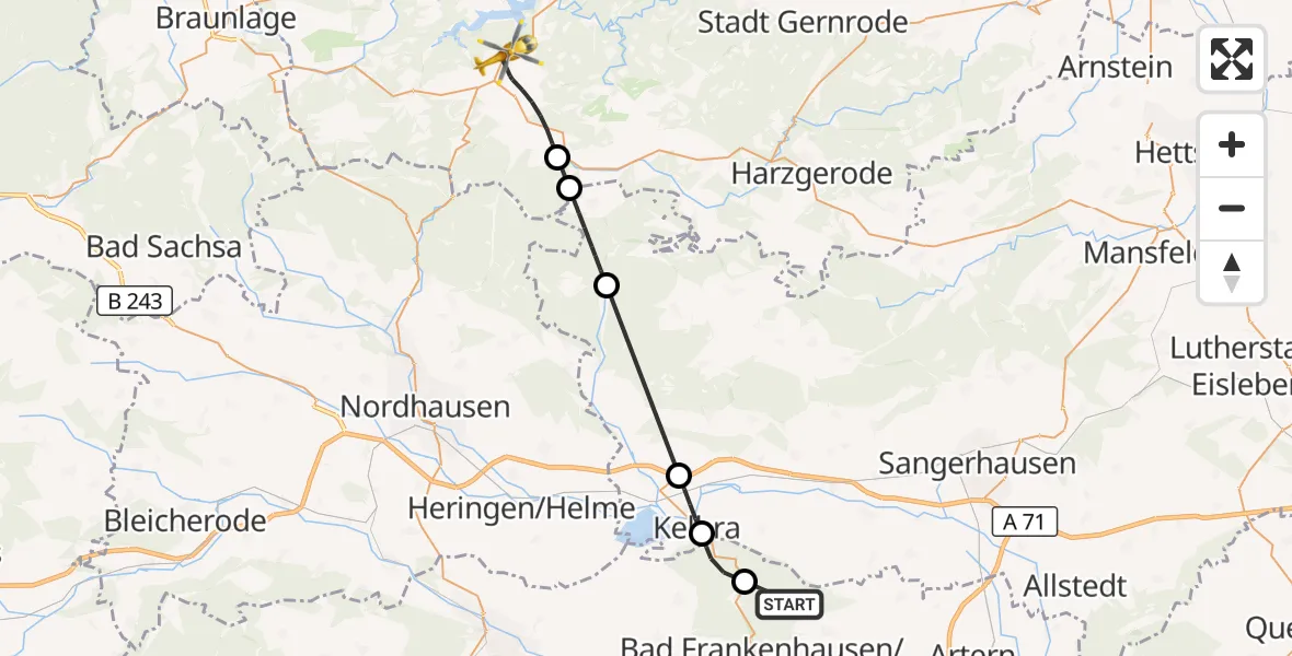 Flugroute Rettungshubschrauber Bad Frankenhausen/Kyffhäuser - Oberharz am Brocken, 04 Oktober 2026, 14:17