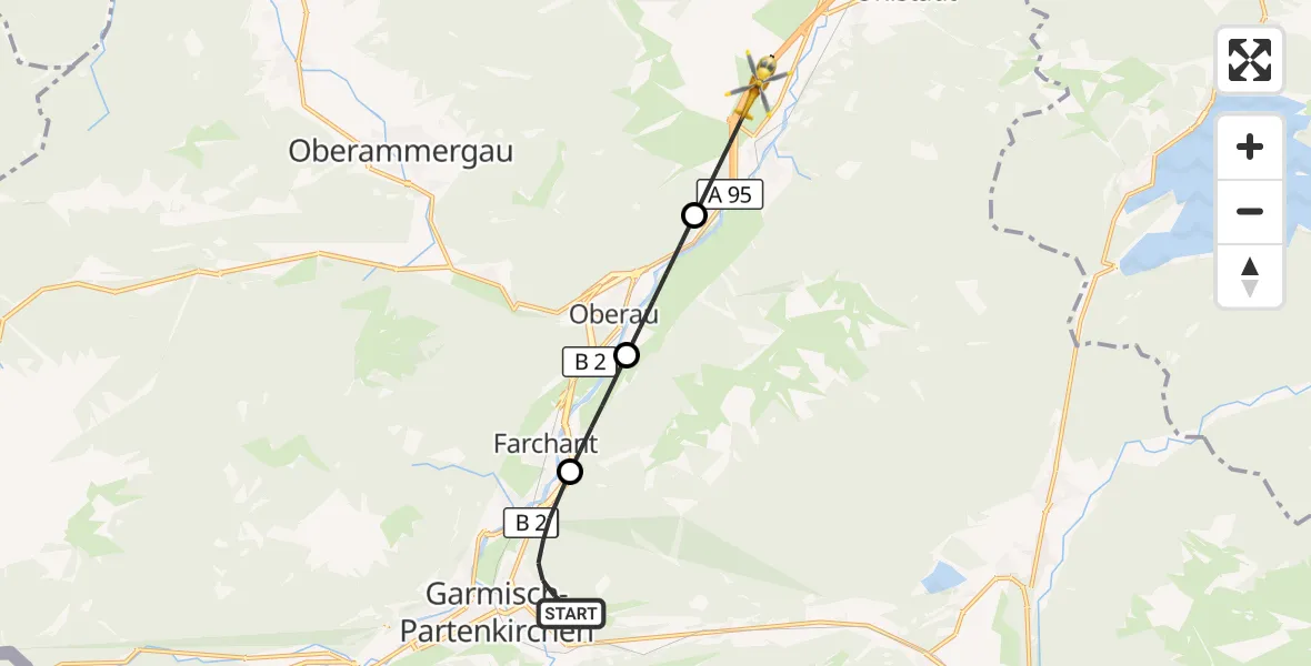 Flugroute Rettungshubschrauber Garmisch-Partenkirchen - Eschenlohe, 04 Oktober 2026, 14:25