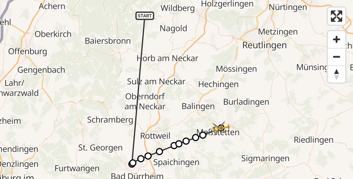 Flugroute Ambulanzhubschrauber Altensteig - Meßstetten, 04 Oktober 2026, 14:25