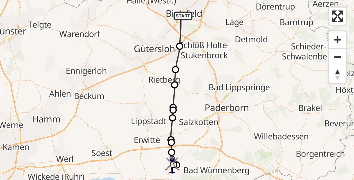 Flugroute Polizeihubschrauber Bielefeld - Rüthen, 04 Oktober 2026, 14:28