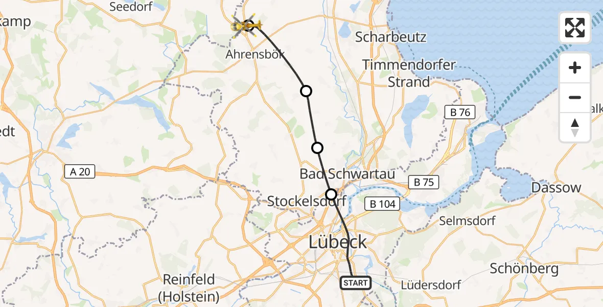 Flugroute Rettungshubschrauber Lübeck - Christoph 12 Luftrettungszentrum, 04 Oktober 2026, 14:35
