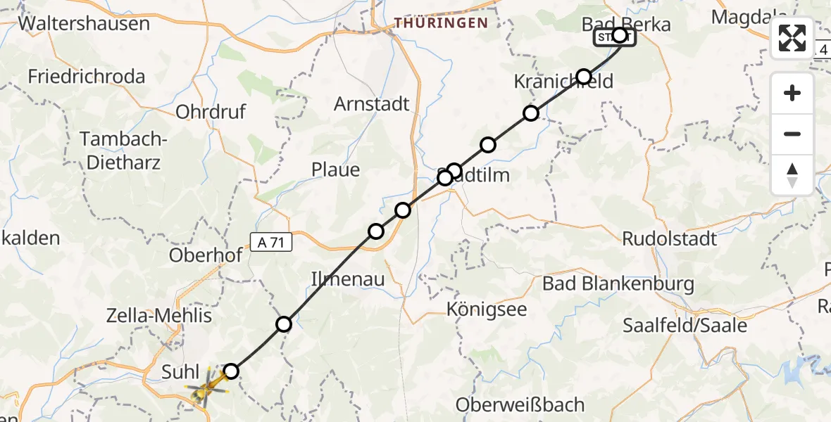 Flugroute Rettungshubschrauber Bad Berka Central Hospital - Schleusingen, 04 Oktober 2026, 14:41