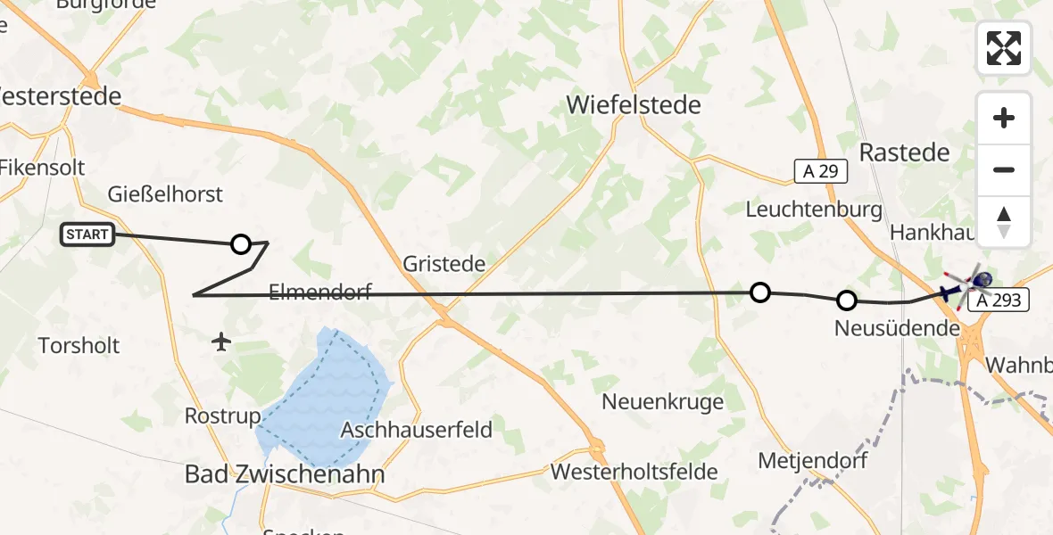 Flugroute Polizeihubschrauber Westerstede - Rastede, 04 Oktober 2026, 14:41
