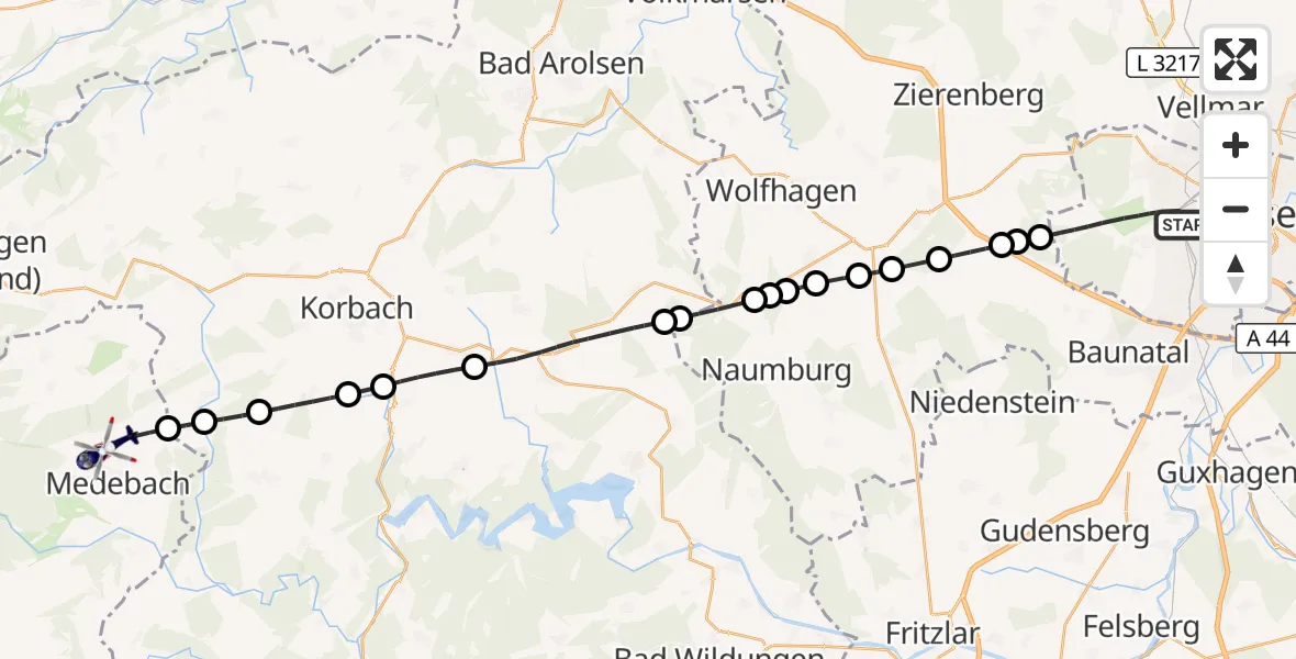 Flugroute Polizeihubschrauber Kassel - Medebach, 04 Oktober 2026, 14:42