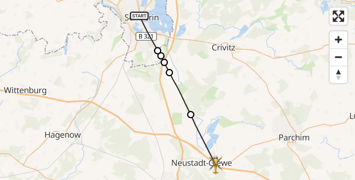 Flugroute Rettungshubschrauber Schwerin - Neustadt-Glewe, 04 Oktober 2026, 14:51