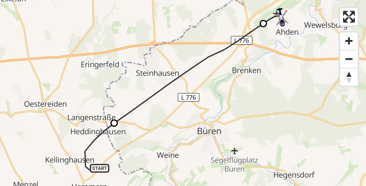 Flugroute Polizeihubschrauber Rüthen - Paderborn Lippstadt Flughafen, 04 Oktober 2026, 14:53