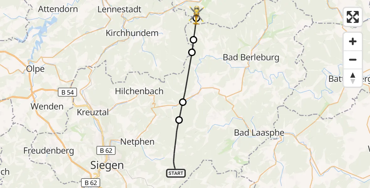 Flugroute Rettungshubschrauber Netphen - Schmallenberg, 04 Oktober 2026, 15:01