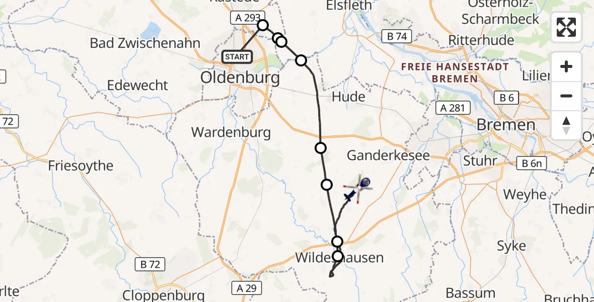 Flugroute Polizeihubschrauber Oldenburg (Oldb) - Dötlingen, 04 Oktober 2026, 15:05