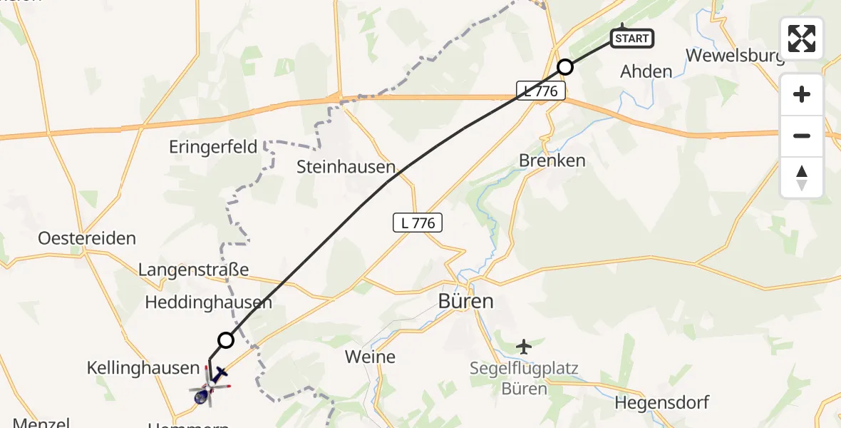 Flugroute Polizeihubschrauber Paderborn Lippstadt Flughafen - Rüthen, 04 Oktober 2026, 15:09