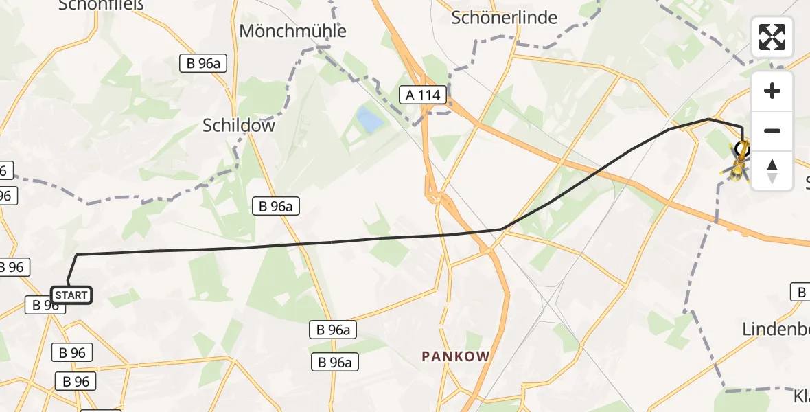 Flugroute Rettungshubschrauber Berlin - Helios Clinic Berlin-Buch, 04 Oktober 2026, 15:16