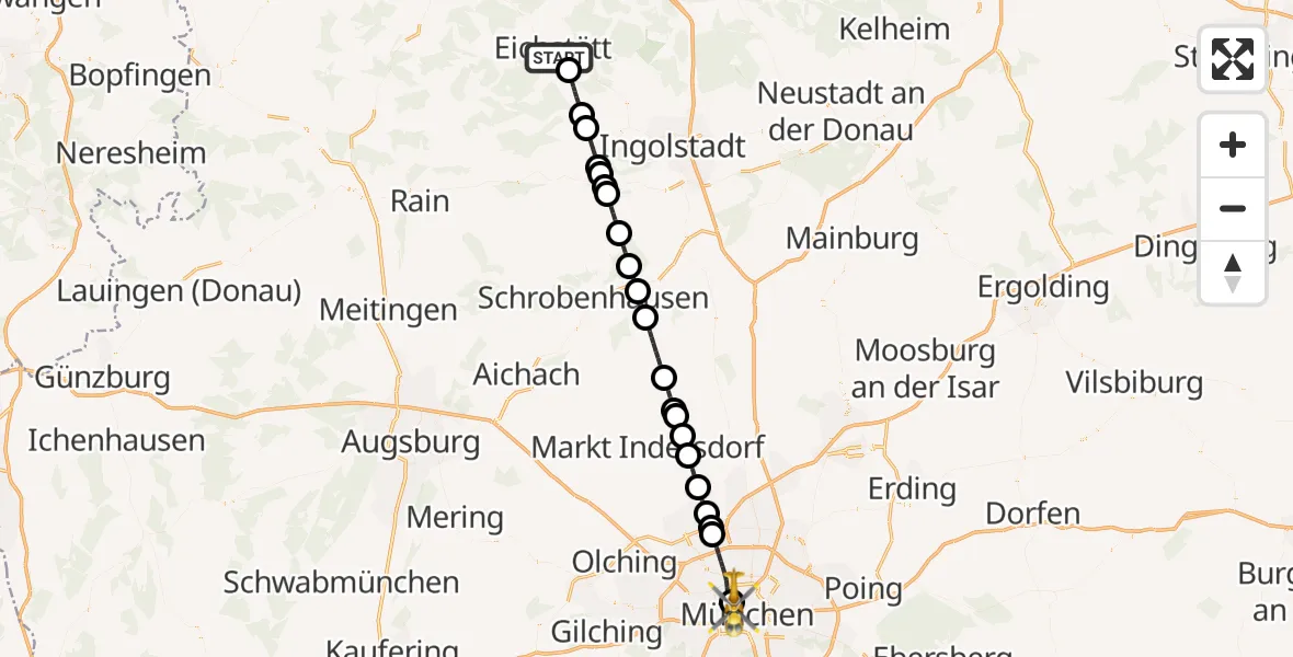 Flugroute Rettungshubschrauber Eichstätt - Deutsches Herzzentrum München, 04 Oktober 2026, 15:19