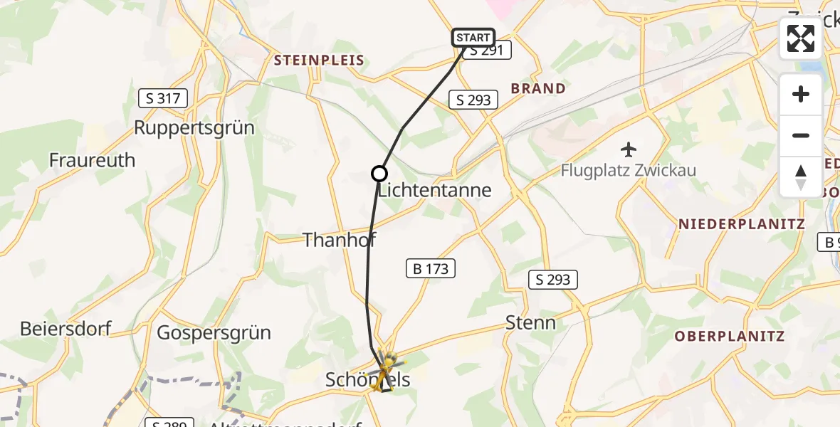 Flugroute Rettungshubschrauber Werdau - Lichtentanne, 04 Oktober 2026, 15:26