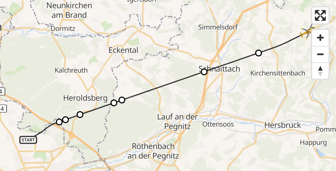 Flugroute Ambulanzhubschrauber Flughafen Nuremberg - Kirchensittenbach, 04 Oktober 2026, 15:27