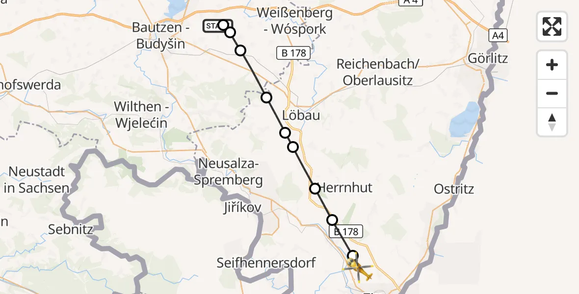 Flugroute Rettungshubschrauber Bautzen Flugplatz - Mittelherwigsdorf, 04 Oktober 2026, 15:29