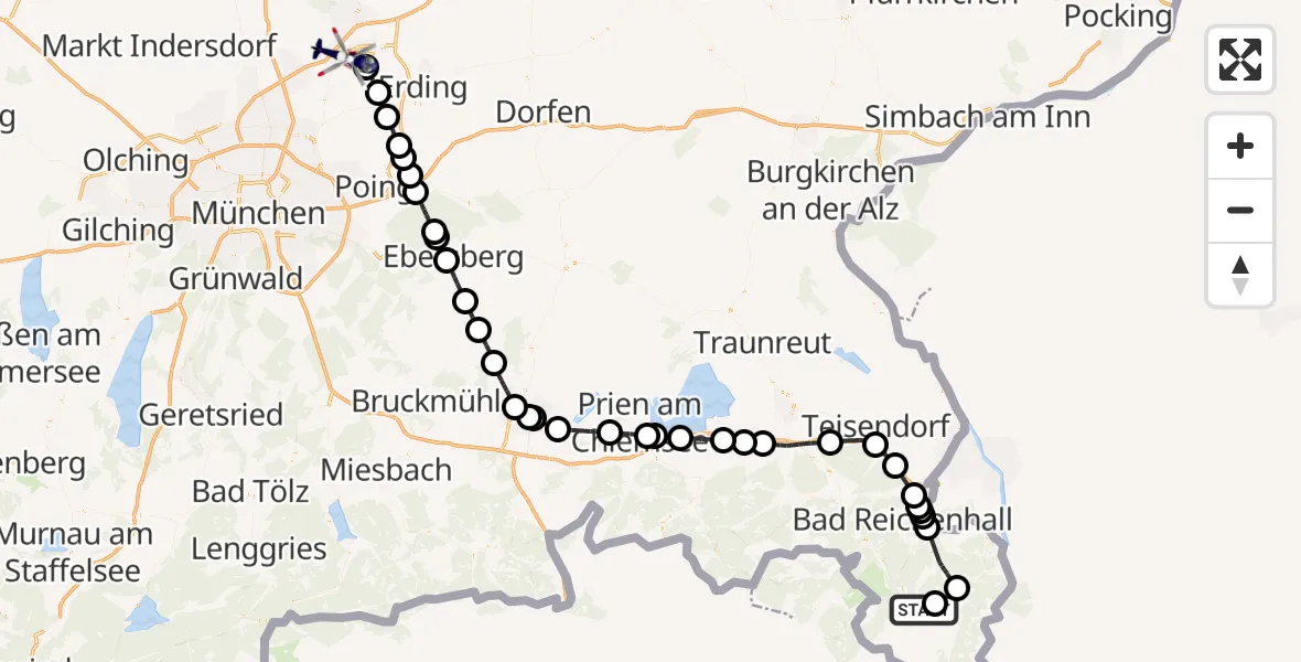 Flugroute Polizeihubschrauber Ramsau b.Berchtesgaden - München Flughafen, 04 Oktober 2026, 15:36