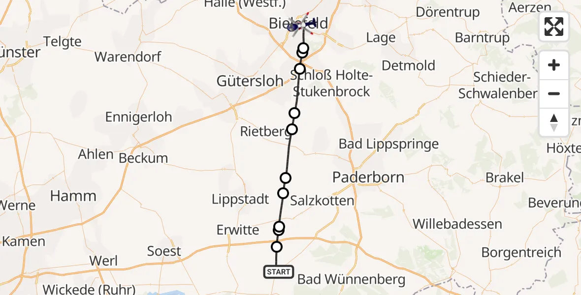 Flugroute Polizeihubschrauber Rüthen - Bielefeld, 04 Oktober 2026, 15:37