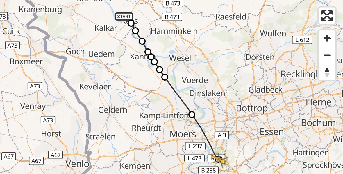 Flugroute Rettungshubschrauber Rees - Duisburg Air Rescue Hubschrauberlandeplatz (Christoph 9), 04 Oktober 2026, 15:53