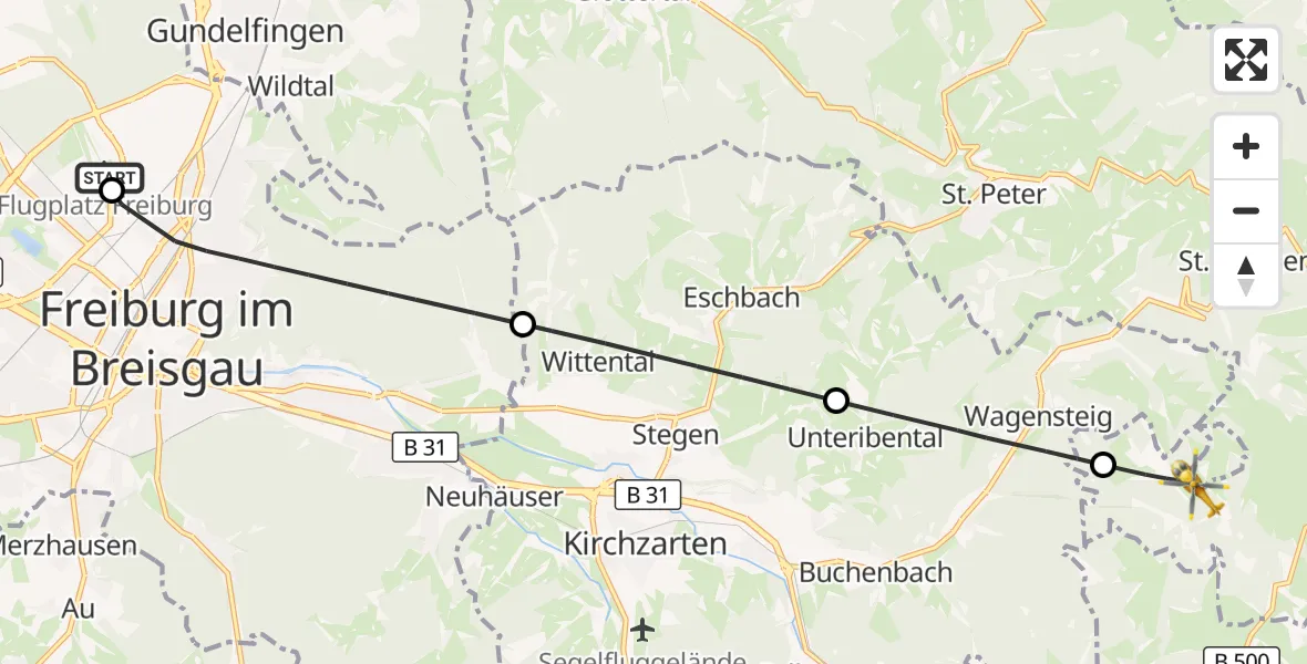 Flugroute Ambulanzhubschrauber Freiburg im Breisgau Flugplatz - St. Märgen, 04 Oktober 2026, 15:55