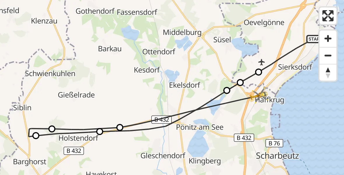 Flugroute Rettungshubschrauber Sierksdorf - Scharbeutz, 04 Oktober 2026, 15:56
