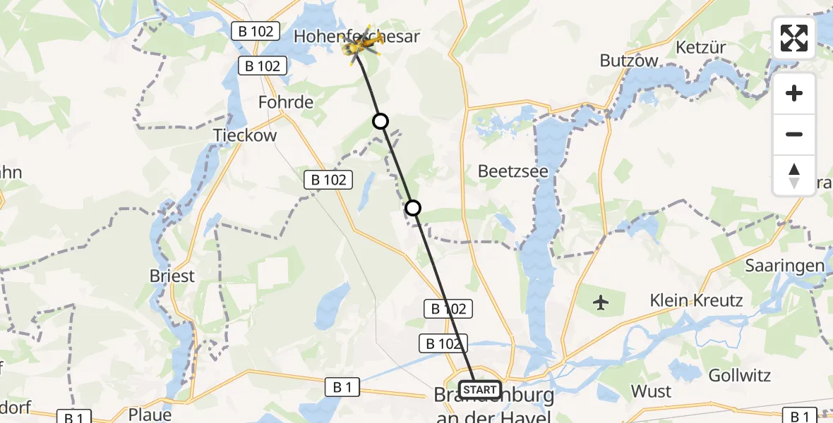 Flugroute Rettungshubschrauber Brandenburg an der Havel - Havelsee, 04 Oktober 2026, 16:05