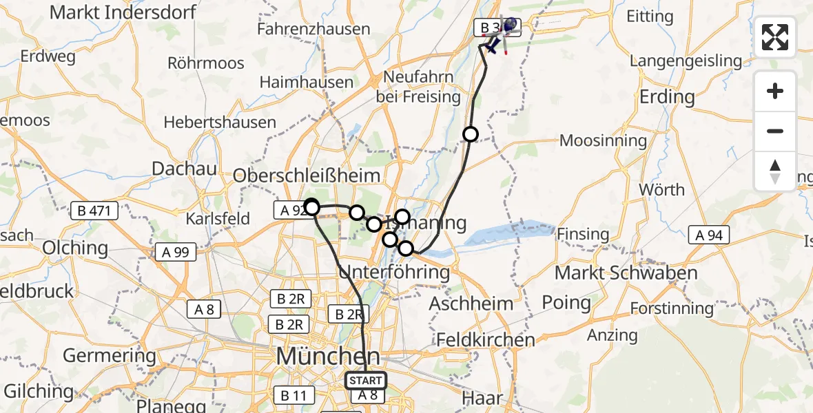 Flugroute Polizeihubschrauber München - Hallbergmoos, 04 Oktober 2026, 16:06