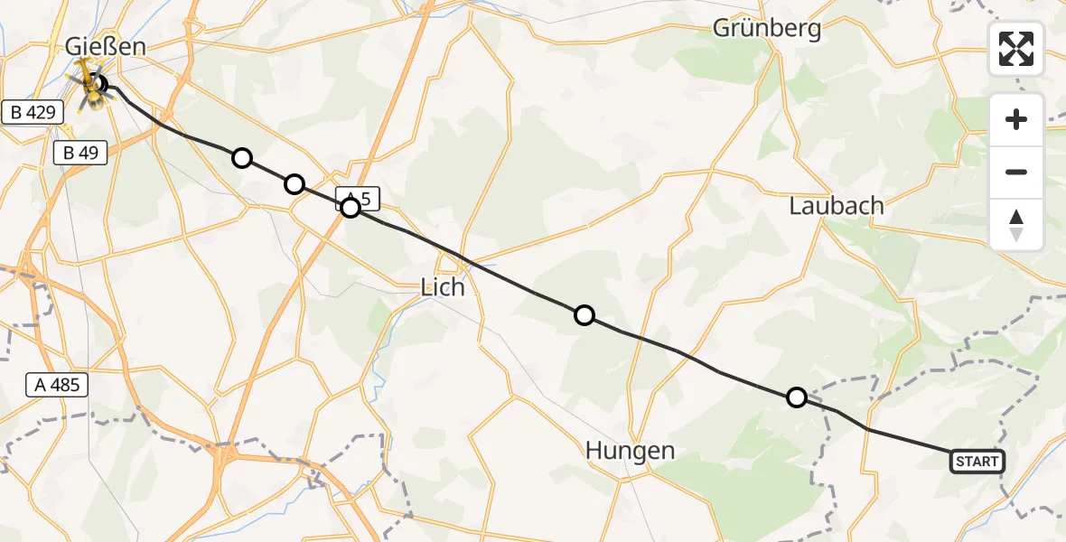 Flugroute Rettungshubschrauber Nidda - Gießen University Hospital, 04 Oktober 2026, 16:07