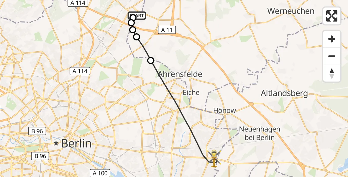 Flugroute Rettungshubschrauber Helios Clinic Berlin-Buch - Berlin, 04 Oktober 2026, 16:17