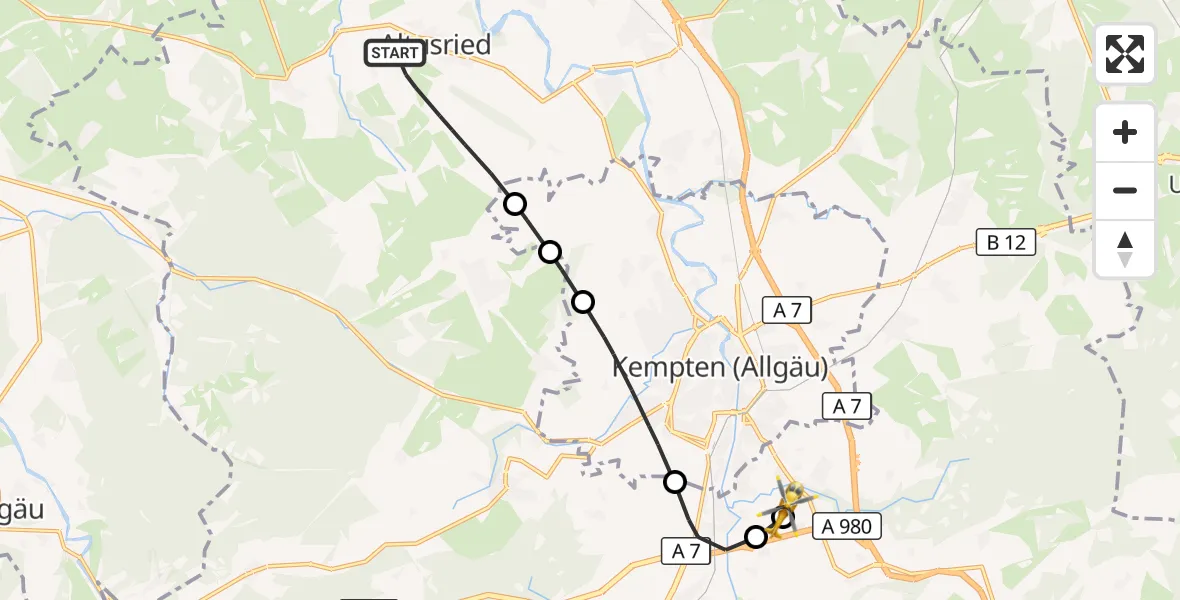 Flugroute Rettungshubschrauber Altusried - Kempten-Durach Flugplatz, 04 Oktober 2026, 16:21