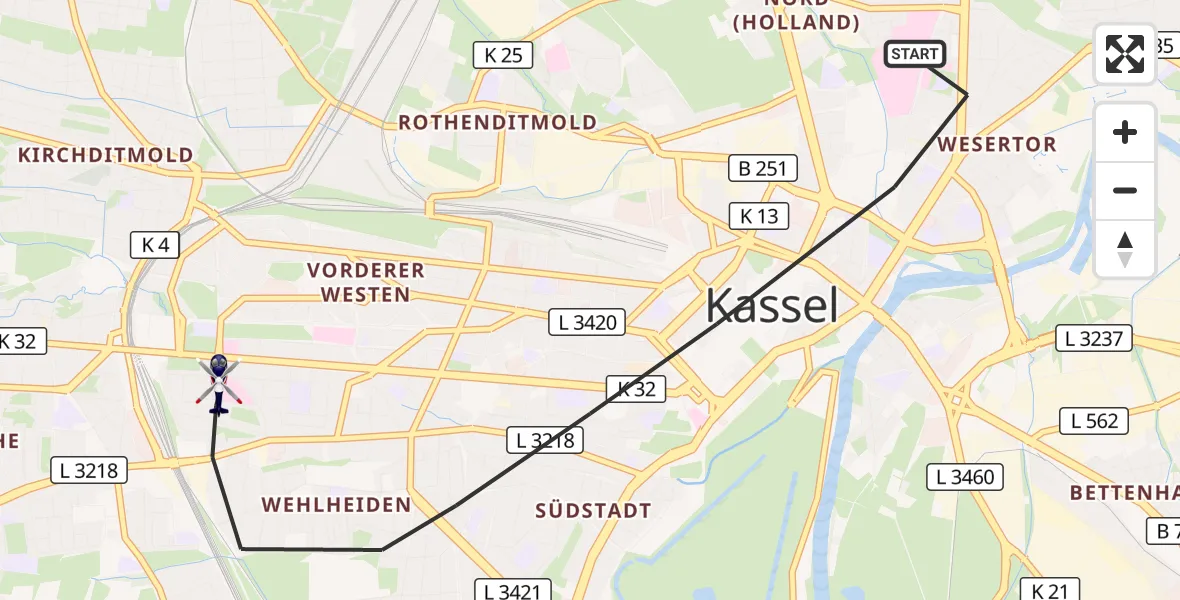 Flugroute Polizeihubschrauber Kassel - Kassel, 04 Oktober 2026, 16:28