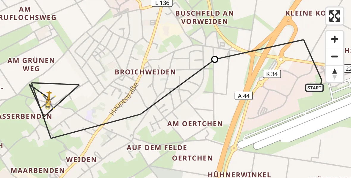 Flugroute Rettungshubschrauber Aachen-Merzbrück Flughafen - Würselen, 04 Oktober 2026, 16:28
