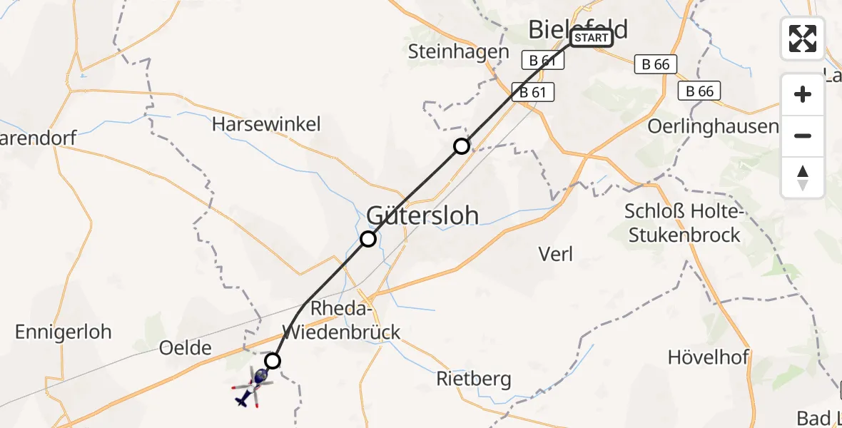 Flugroute Polizeihubschrauber Bielefeld - Oelde, 04 Oktober 2026, 16:33