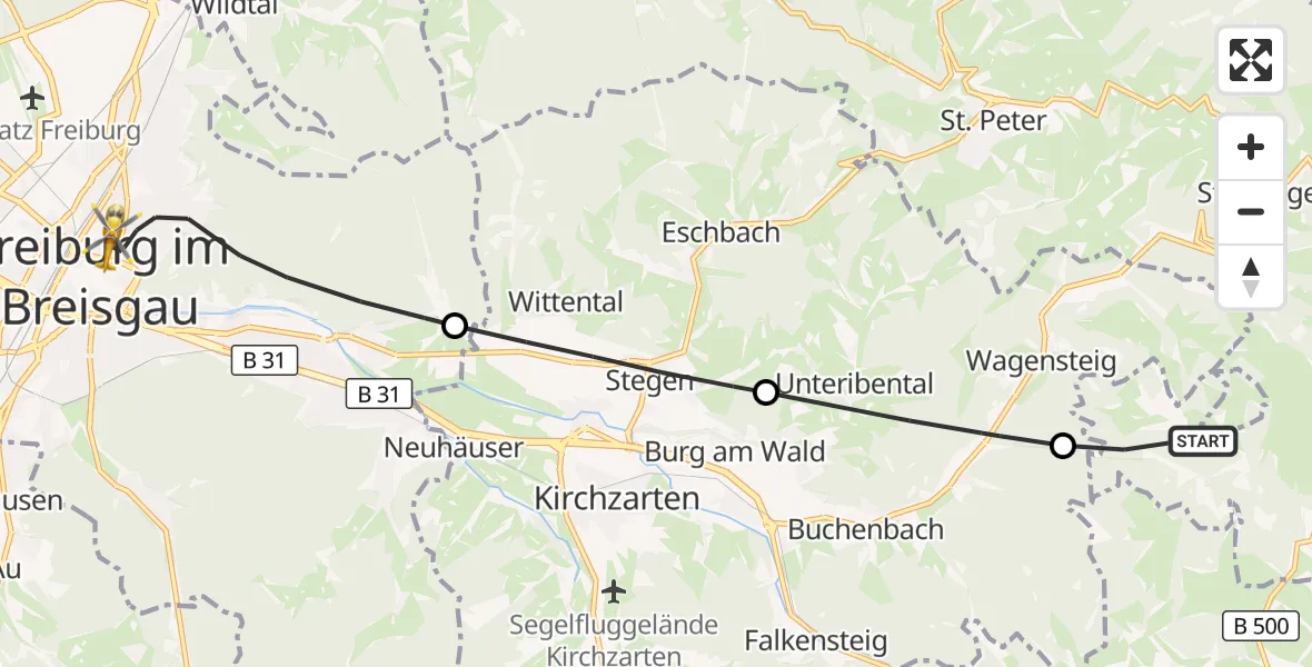 Flugroute Ambulanzhubschrauber St. Märgen - Freiburg im Breisgau, 04 Oktober 2026, 16:41