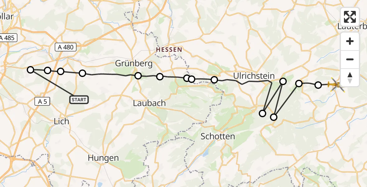Flugroute Rettungshubschrauber Lich - Herbstein, 04 Oktober 2026, 16:51