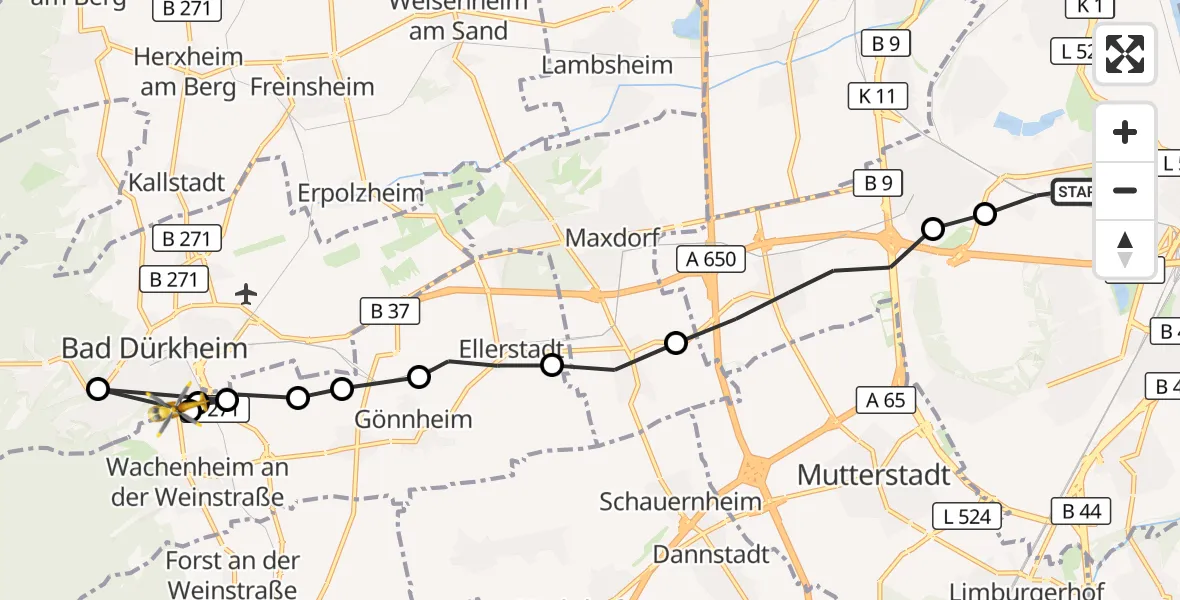 Flugroute Rettungshubschrauber Ludwigshafen am Rhein - Bad Dürkheim, 04 Oktober 2026, 16:56