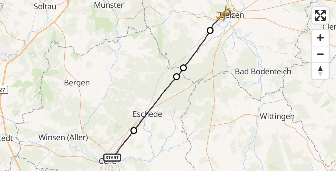 Flugroute Rettungshubschrauber Celle - Uelzen, 04 Oktober 2026, 16:57