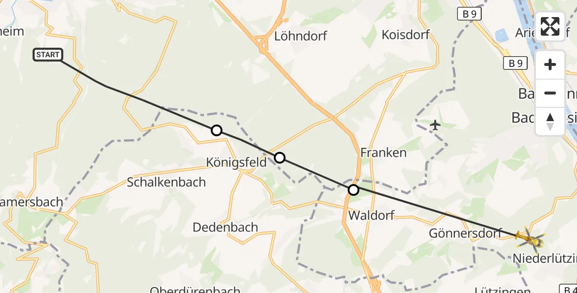 Flugroute Ambulanzhubschrauber Bad Neuenahr-Ahrweiler - Brohl-Lützing, 04 Oktober 2026, 17:02