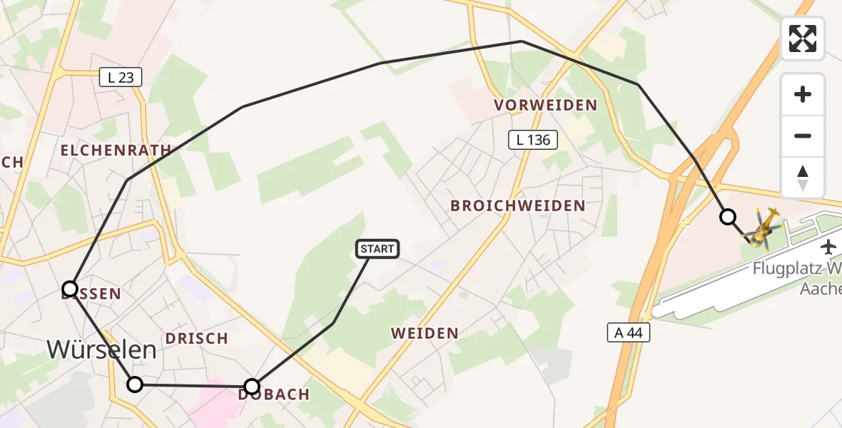 Flugroute Rettungshubschrauber Würselen - Aachen-Merzbrück Flughafen, 04 Oktober 2026, 17:03
