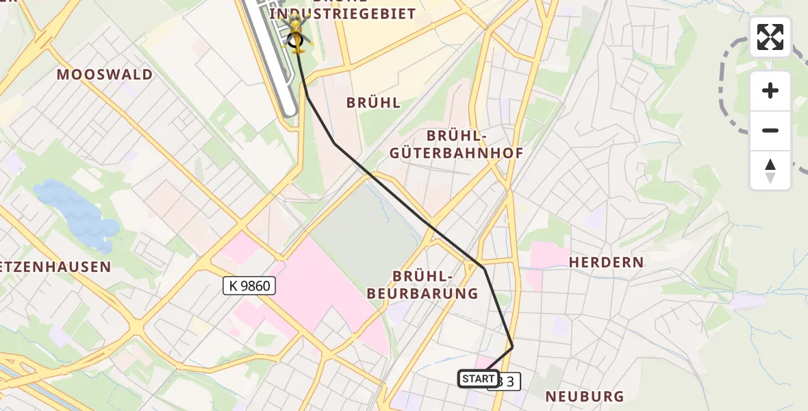 Flugroute Ambulanzhubschrauber Freiburg im Breisgau - Freiburg im Breisgau Flugplatz, 04 Oktober 2026, 17:06