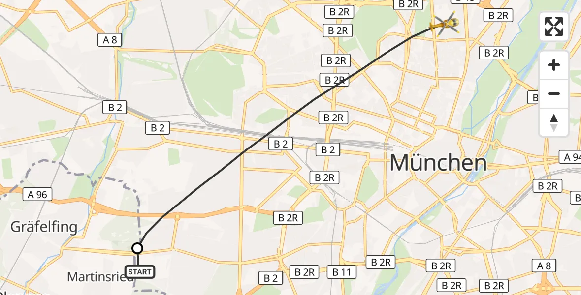 Flugroute Rettungshubschrauber DRF Air Rescue München Hubschrauberlandeplatz - München, 04 Oktober 2026, 17:08