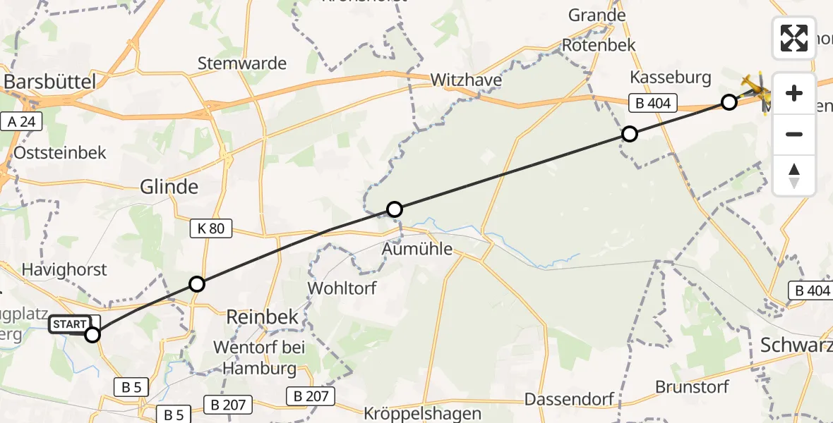 Flugroute Rettungshubschrauber Christoph Hansa ADAC Hubschrauberlandeplatz - Möhnsen, 04 Oktober 2026, 17:10