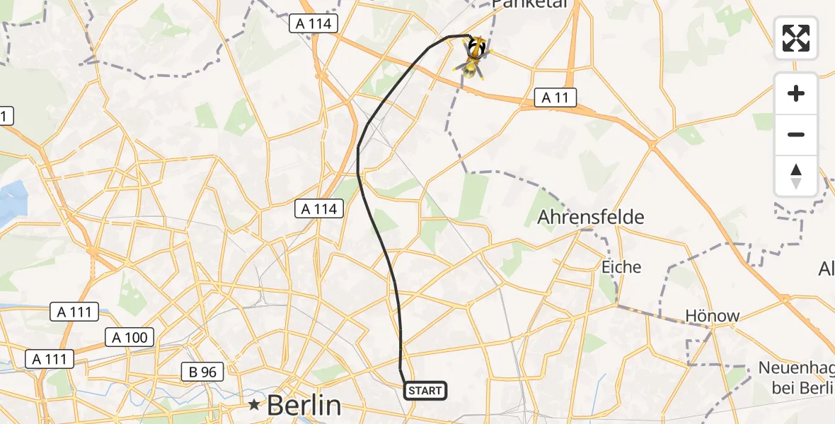Flugroute Rettungshubschrauber Berlin - Helios Clinic Berlin-Buch, 04 Oktober 2026, 17:20