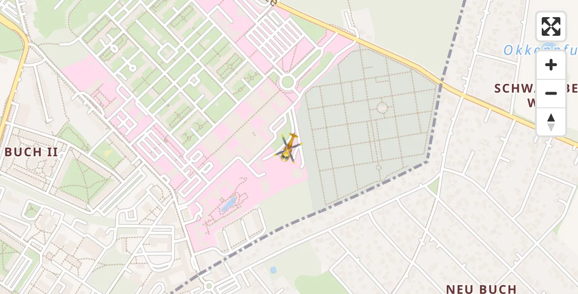 Flugroute Rettungshubschrauber Helios Clinic Berlin-Buch - Helios Clinic Berlin-Buch, 04 Oktober 2026, 17:26