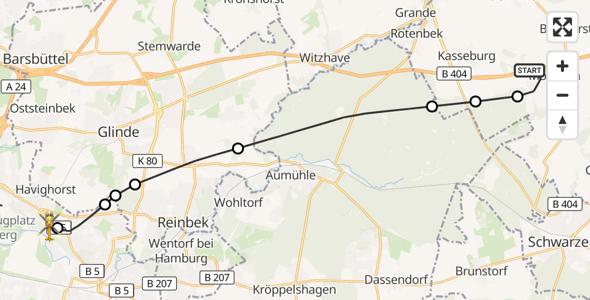 Flugroute Rettungshubschrauber Möhnsen - Christoph Hansa ADAC Hubschrauberlandeplatz, 04 Oktober 2026, 17:45