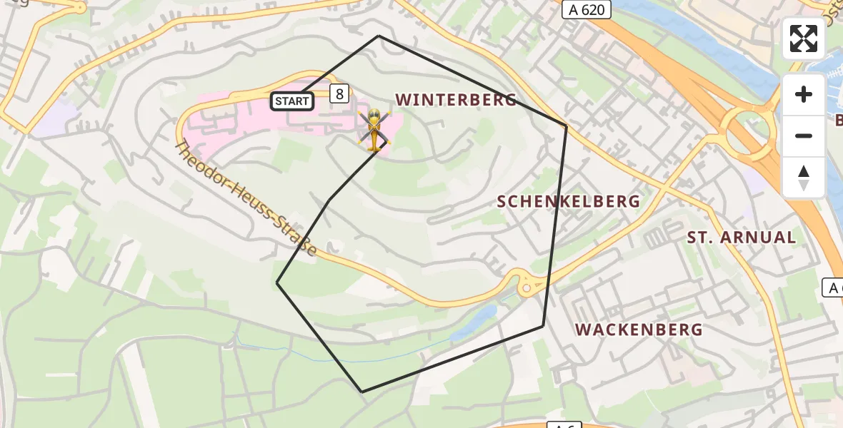 Flugroute Rettungshubschrauber Saarbrücken - Saarbrücken, 04 Oktober 2026, 17:49