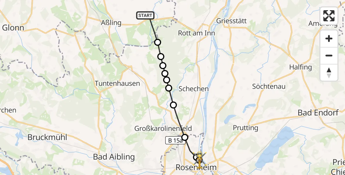 Flugroute Rettungshubschrauber Emmering - RoMed Hospital Rosenheim, 04 Oktober 2026, 18:03
