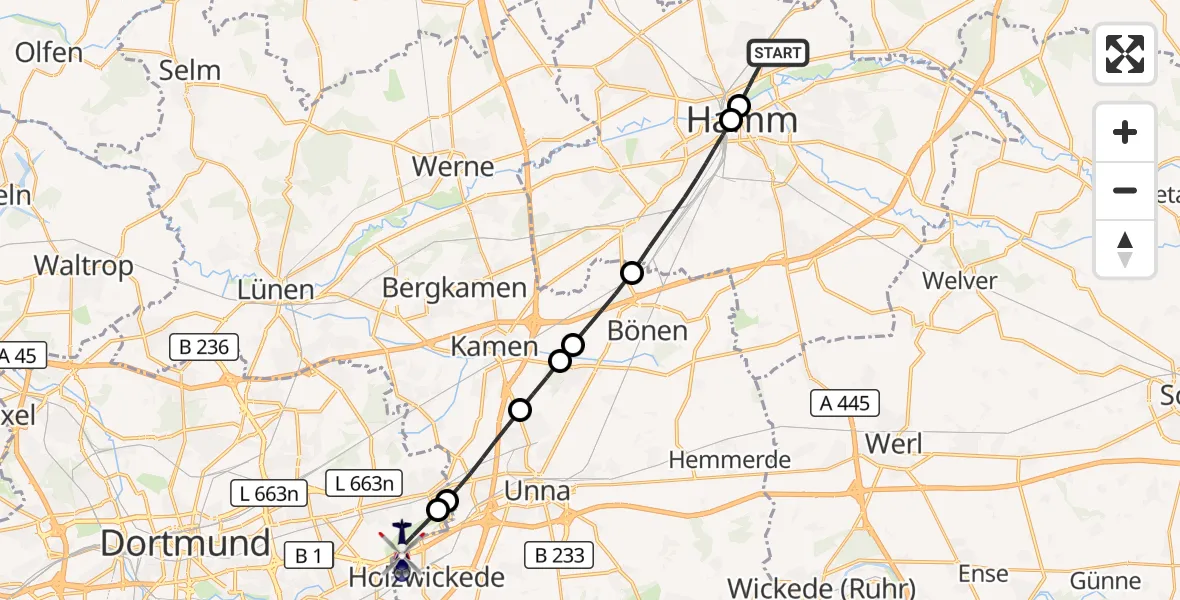 Flugroute Polizeihubschrauber Hamm - Dortmund Flughafen, 04 Oktober 2026, 18:06