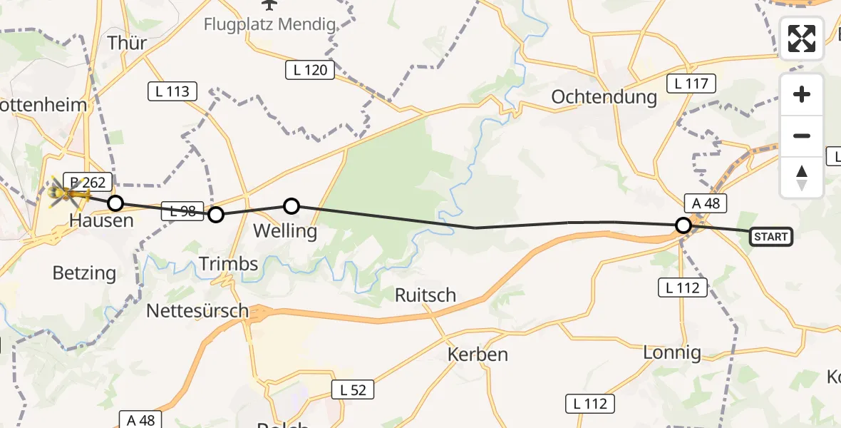 Flugroute Ambulanzhubschrauber Kobern-Gondorf - Mayen, 04 Oktober 2026, 18:06