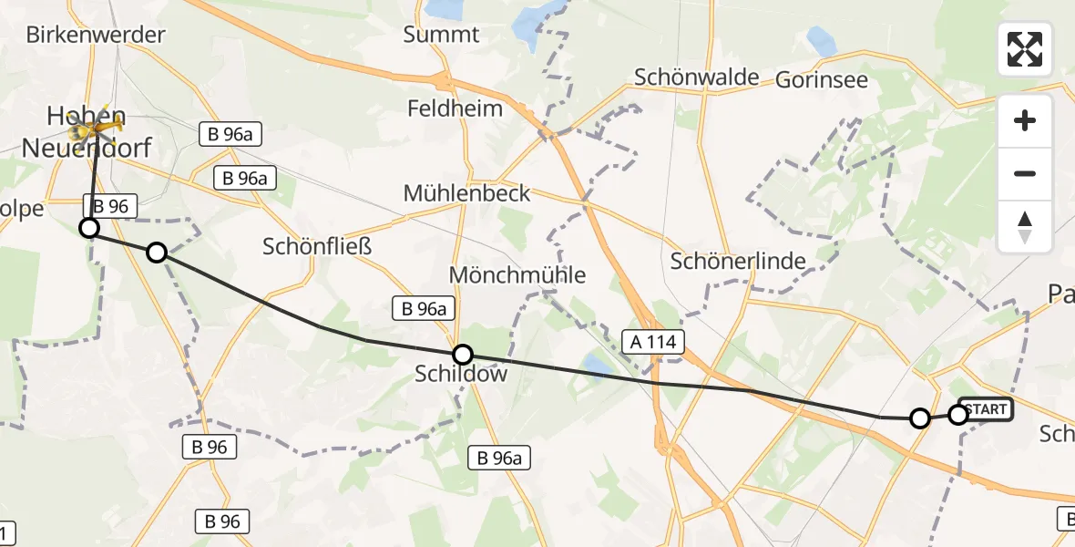 Flugroute Rettungshubschrauber Helios Clinic Berlin-Buch - Hohen Neuendorf, 04 Oktober 2026, 18:28