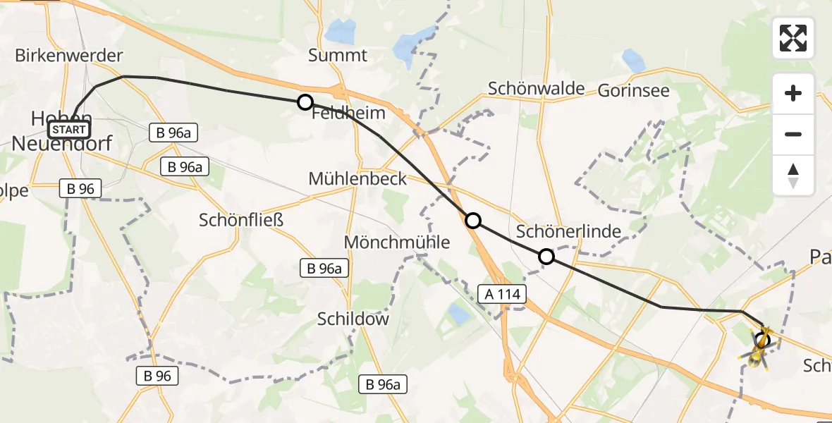 Flugroute Rettungshubschrauber Hohen Neuendorf - Helios Clinic Berlin-Buch, 04 Oktober 2026, 19:22
