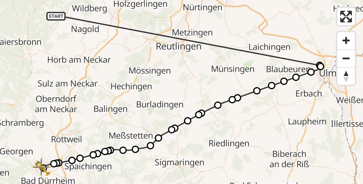 Flugroute Ambulanzhubschrauber Altensteig - DRF Air Rescue Station Villingen-Schwenningen Hubschrauberlandeplatz (Christoph 11), 04 Oktober 2026, 19:59